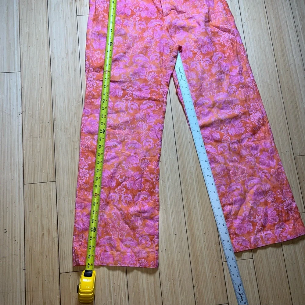 Zara Pink and Orange Floral Pants size large wide leg women’s - Picture 4 of 6